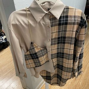 Patchwork chain detail flannel shirt